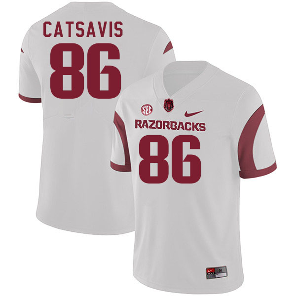 Men #86 Walker Catsavis Arkansas Razorbacks College Football Jerseys Stitched-White